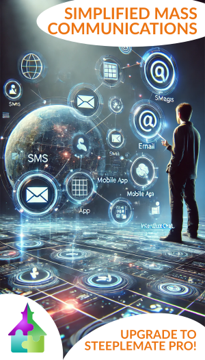 Reach your entire congregation with a message in just a few clicks. SteepleMate Pro offers SMS, Email, Mobile Chat and Inter-office messaging. Upgrade Today!