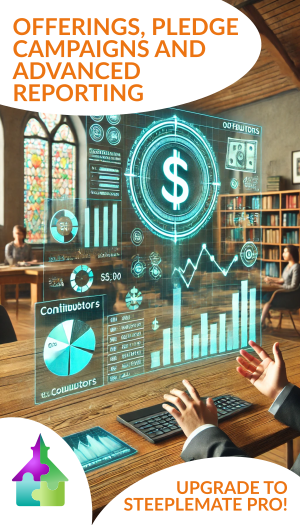 Improve and simplify your offering management, fundraising campaigns, pledges, banking and contribution receipt generation processes with SteepleMate Pro!